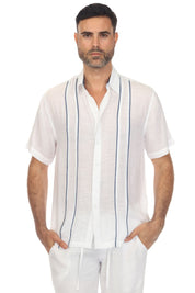 Men's Beach Button Down Shirt Pintuck Trim Contrast Short Sleeve