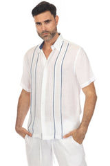 Camisa Abotonada de Playa con Pliegues y Mangas Cortas en Contraste