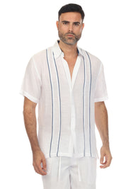 Men's Beach Button Down Shirt Pintuck Trim Contrast Short Sleeve
