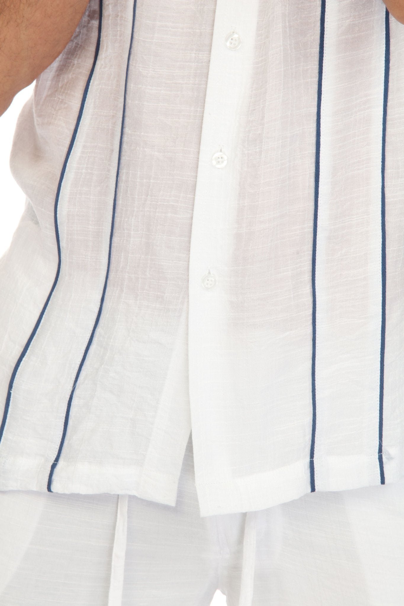 Men's Beach Button Down Shirt Pintuck Trim Contrast Short Sleeve