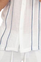 Men's Beach Button Down Shirt Pintuck Trim Contrast Short Sleeve