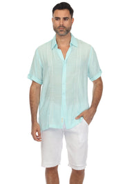 Camisa abotonada de playa con ribete bordado en contraste, manga corta