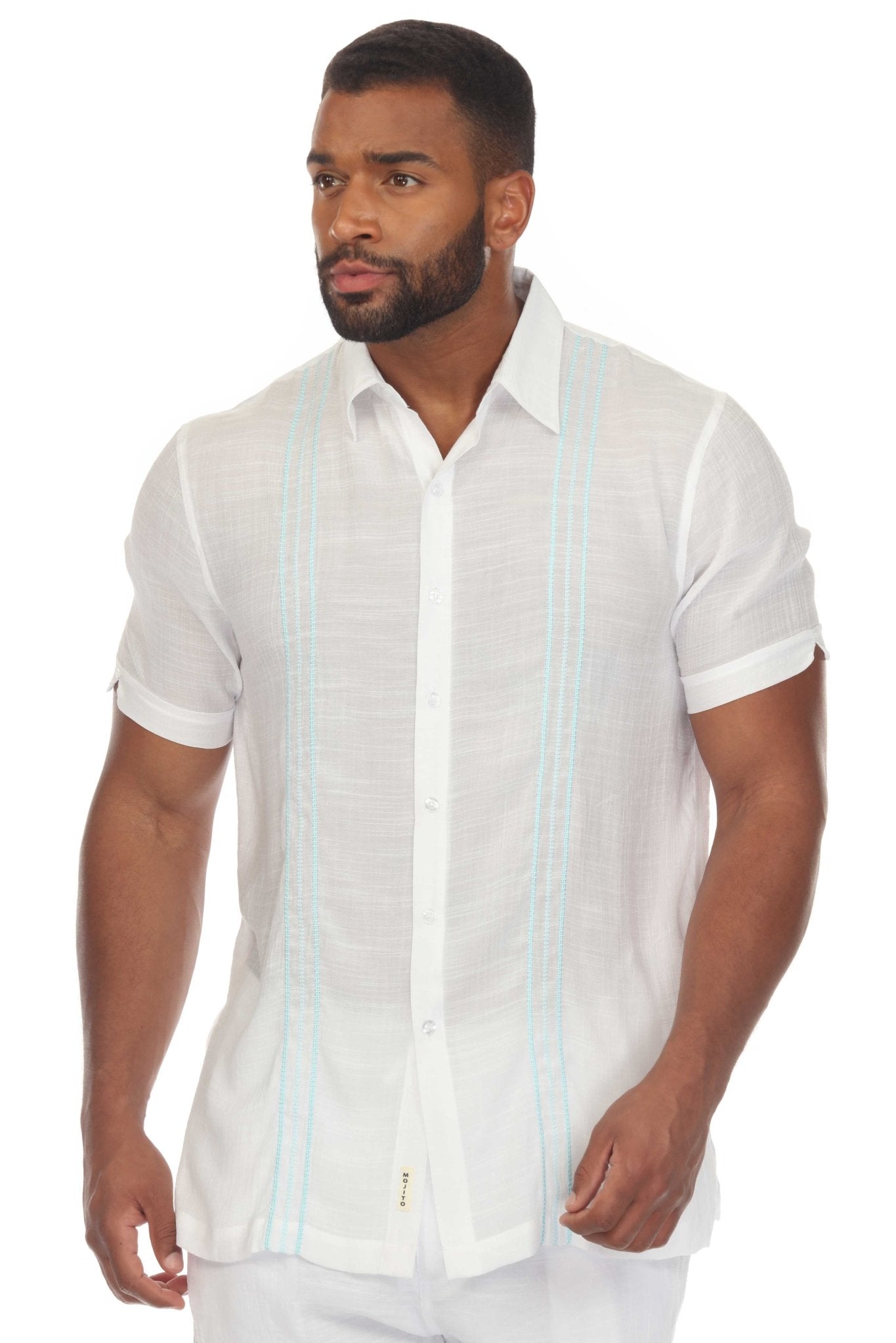 Camisa playera de manga corta con botones y ribete bordado en contraste para hombre