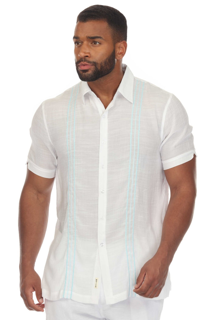 Beach Button Down Shirt with Embroidered Contrast Trim Short Sleeve