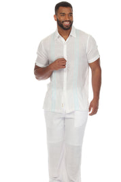 Camisa abotonada de playa con ribete bordado en contraste, manga corta