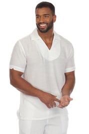 Camisa playera de cuello en V para hombre, manga corta, con detalle bordado