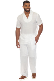 Camisa playera de cuello en V para hombre, manga corta, con detalle bordado