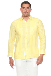 Mojito Men’s 100% Linen Contrast Panel Guayabera Long Sleeve with Refined Detailing
