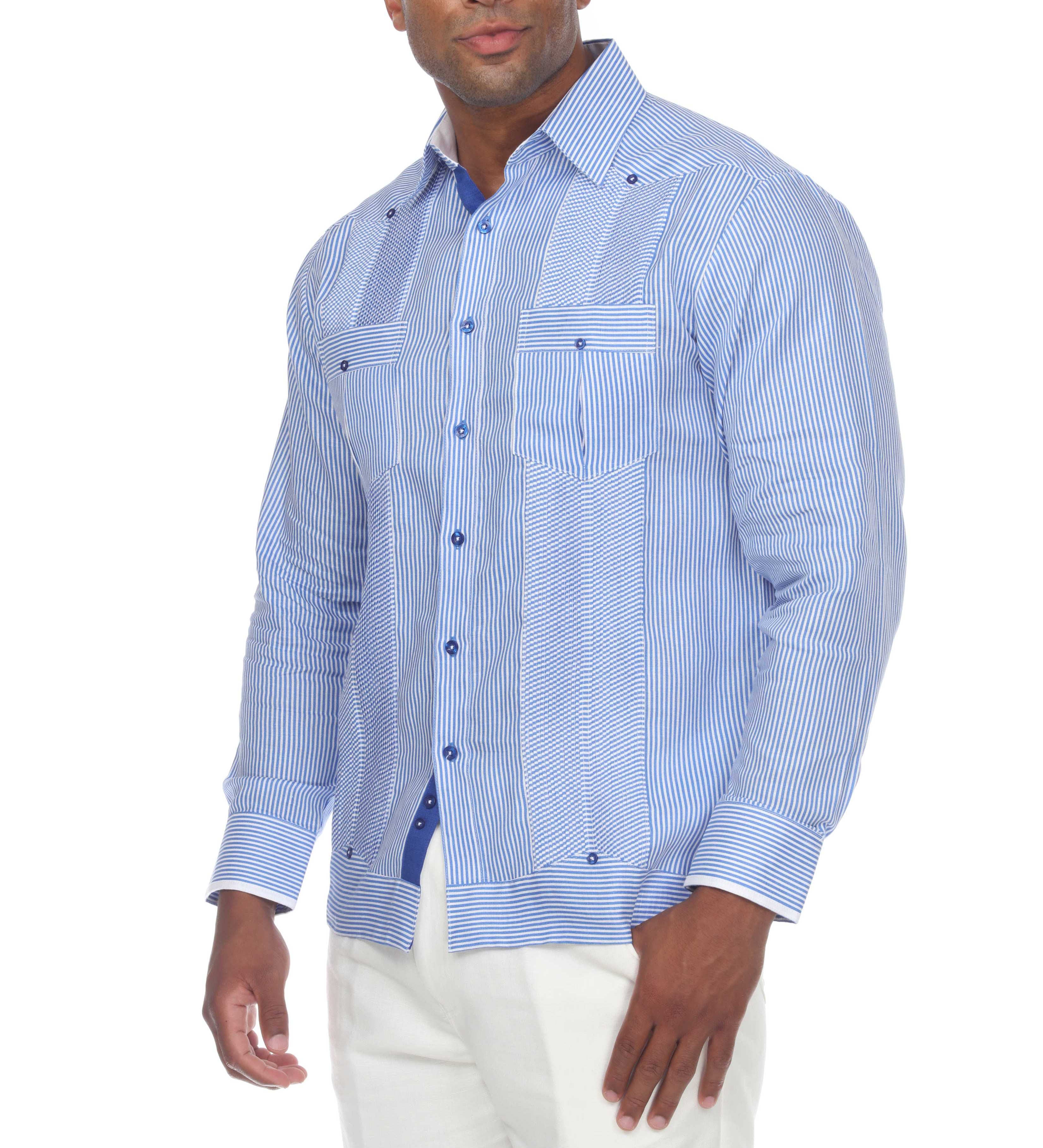 Men's Pinstripe Guayabera Shirt Long Sleeve