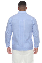 Mojito Men’s 100% Linen Long Sleeve Guayabera – Contrast Panel & Tonal Pleats