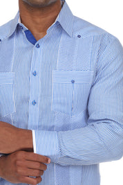Mojito Men’s 100% Linen Long Sleeve Guayabera – Contrast Panel & Tonal Pleats