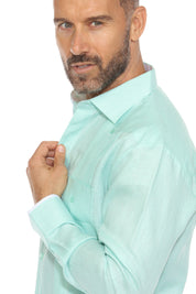 Mojito Men’s 100% Linen Long Sleeve Guayabera – Contrast Panel & Tonal Pleats