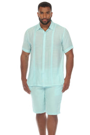 Camisa de playa de manga corta con botones y diseño plisado para hombre