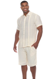 Camisa de playa de manga corta con botones y diseño plisado para hombre