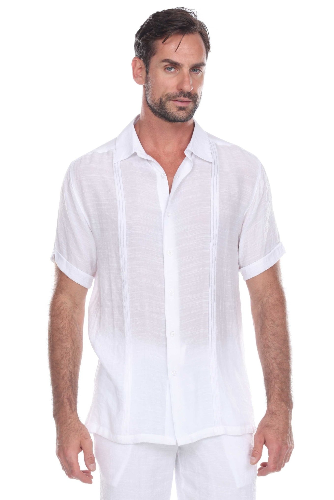 Camisa de manga corta con botones y pliegues fruncidos para playa