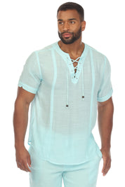 Camisa Henley con cordones de manga corta para playa de hombre