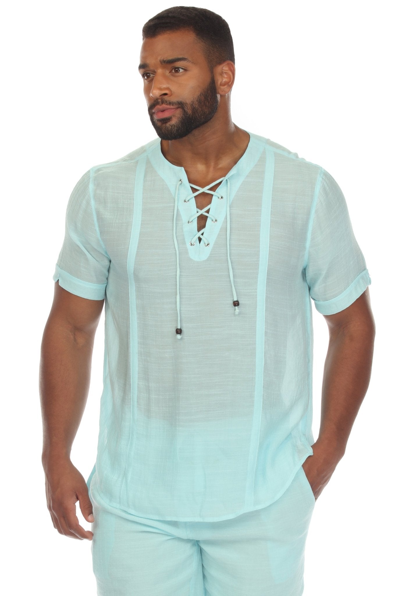 Camisa Henley de manga corta con cordones para playa