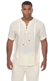 Mojito Men's Beachwear Henley Lace Up Shirt Short Sleeve