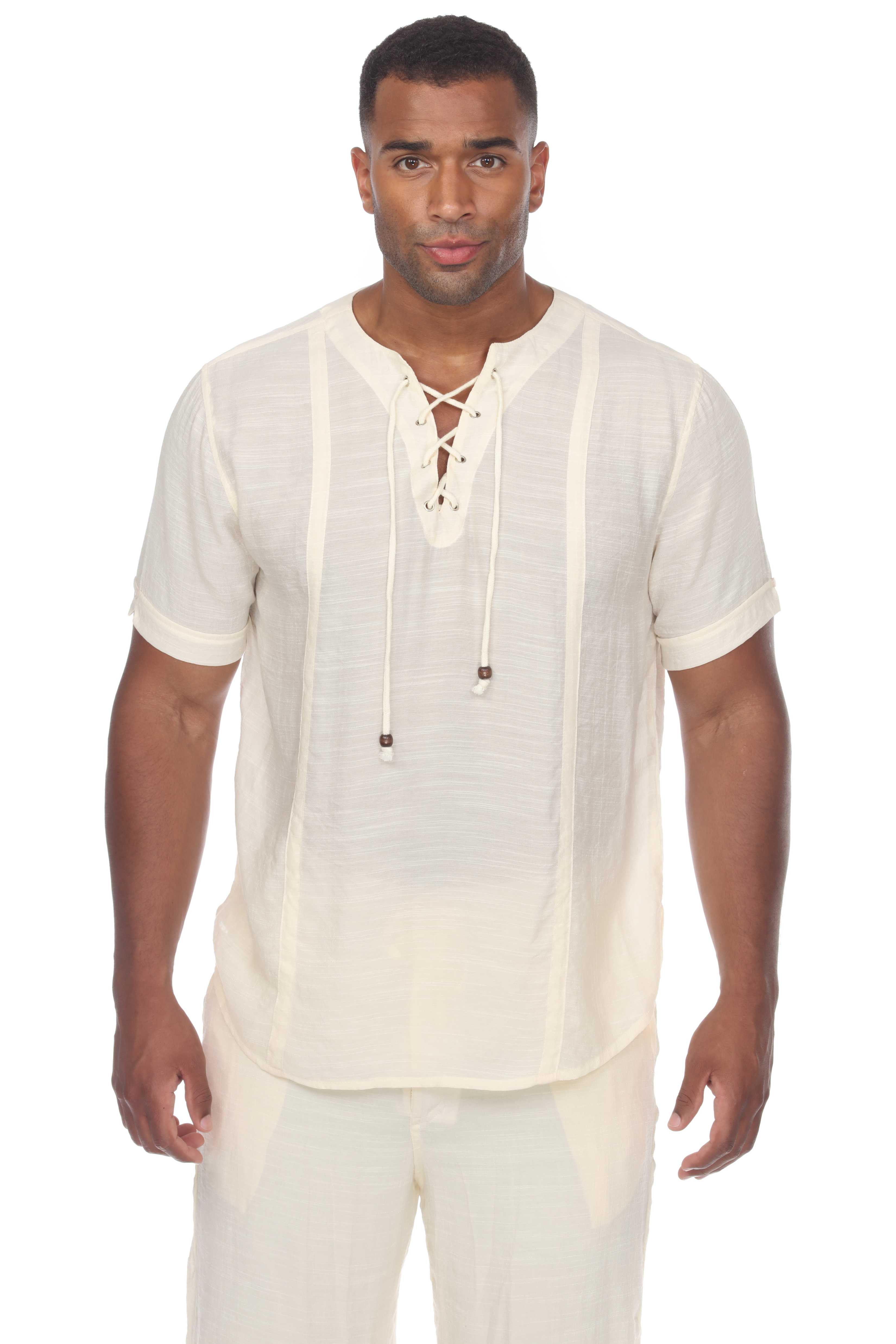 Mojito Men's Beachwear Henley Lace Up Shirt Short Sleeve
