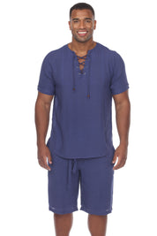 Camisa Henley con cordones de manga corta para playa de hombre