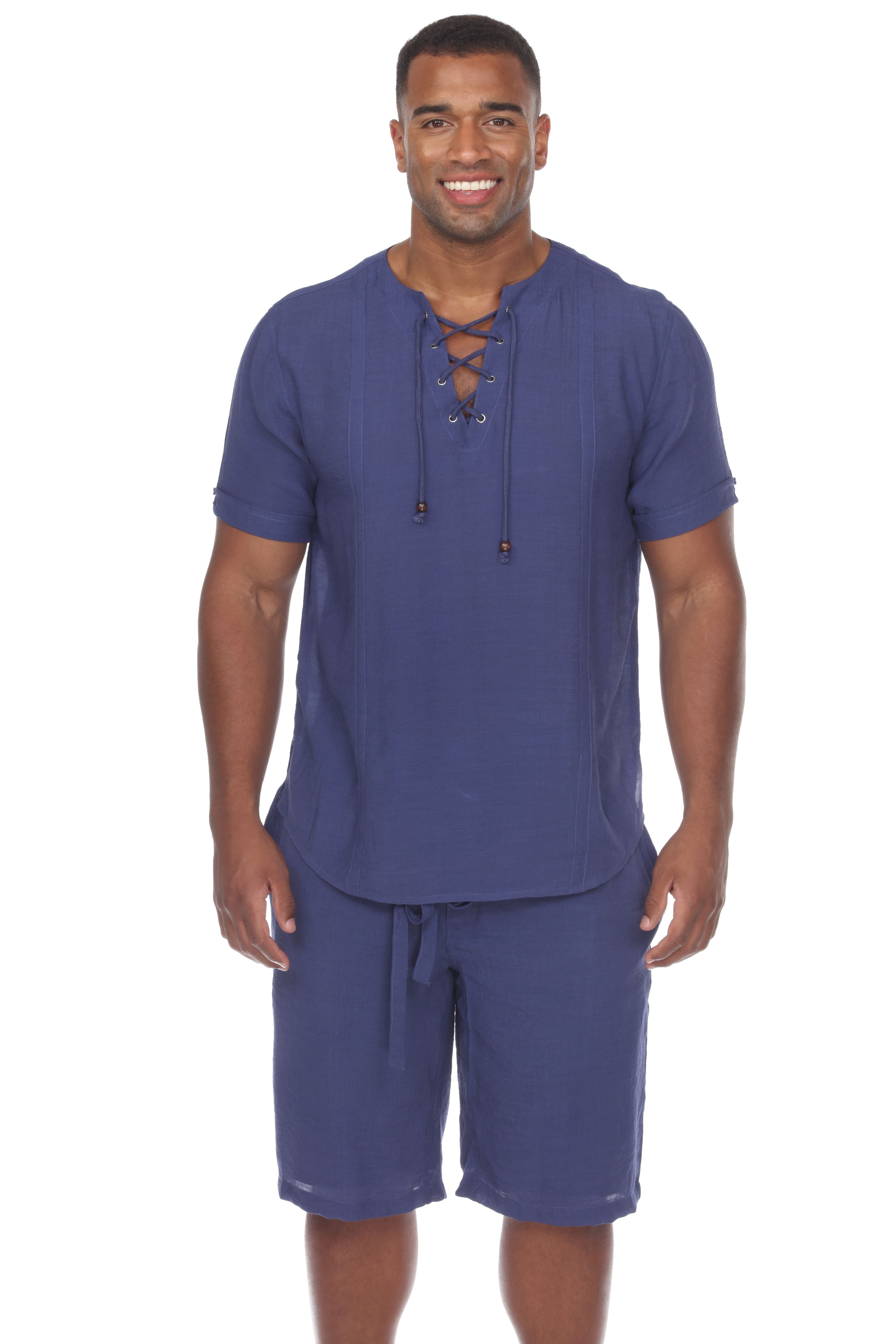 Camisa Henley con cordones de manga corta para playa de hombre