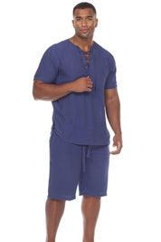 Camisa Henley con cordones de manga corta para playa de hombre