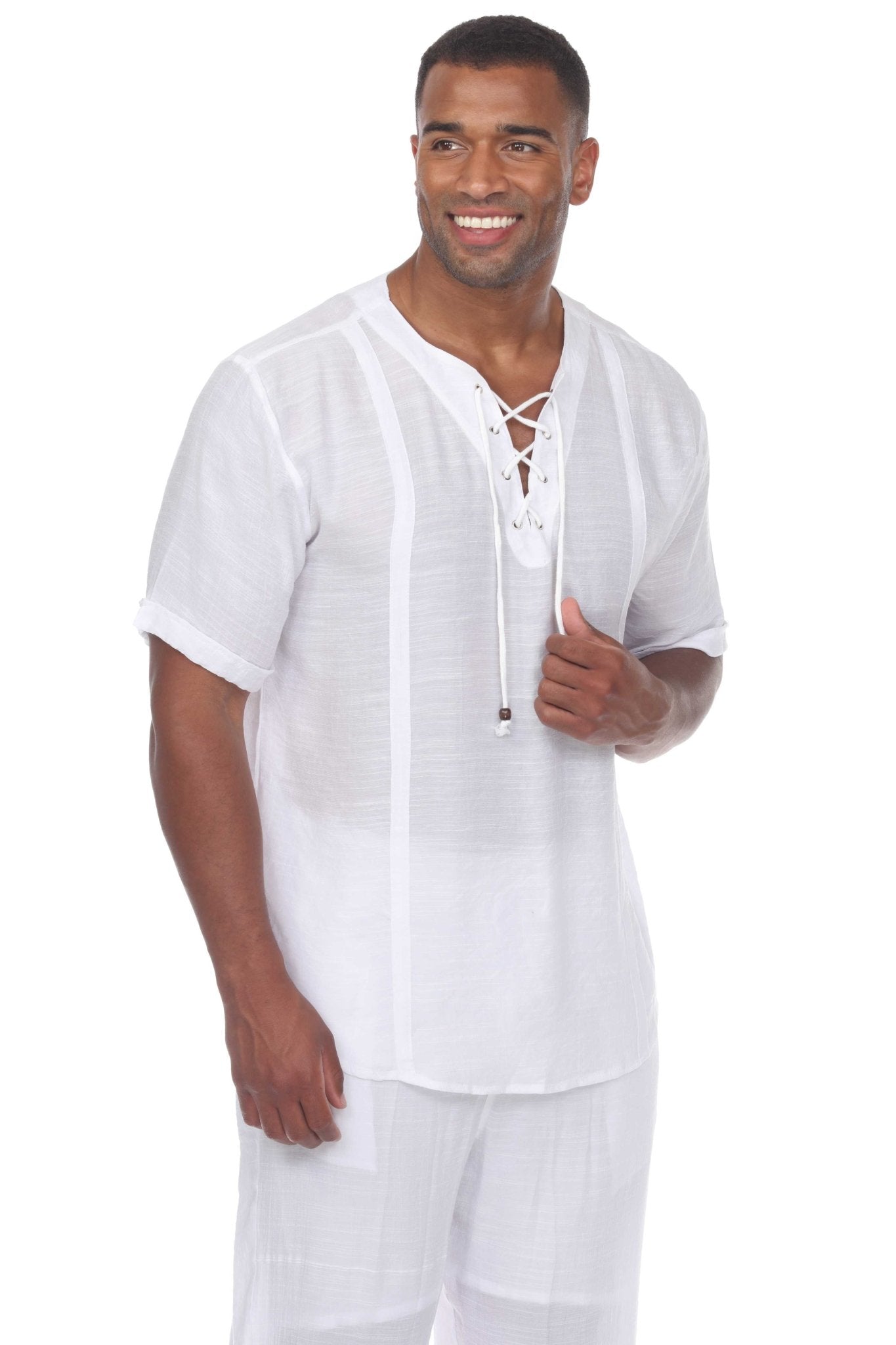 トップス 26SS LAD MUCICIAN LACE SHORT SLEEVESHIRT Men's Henley Lace Up Beach Shirt Short Sleeve – Mojito Collection