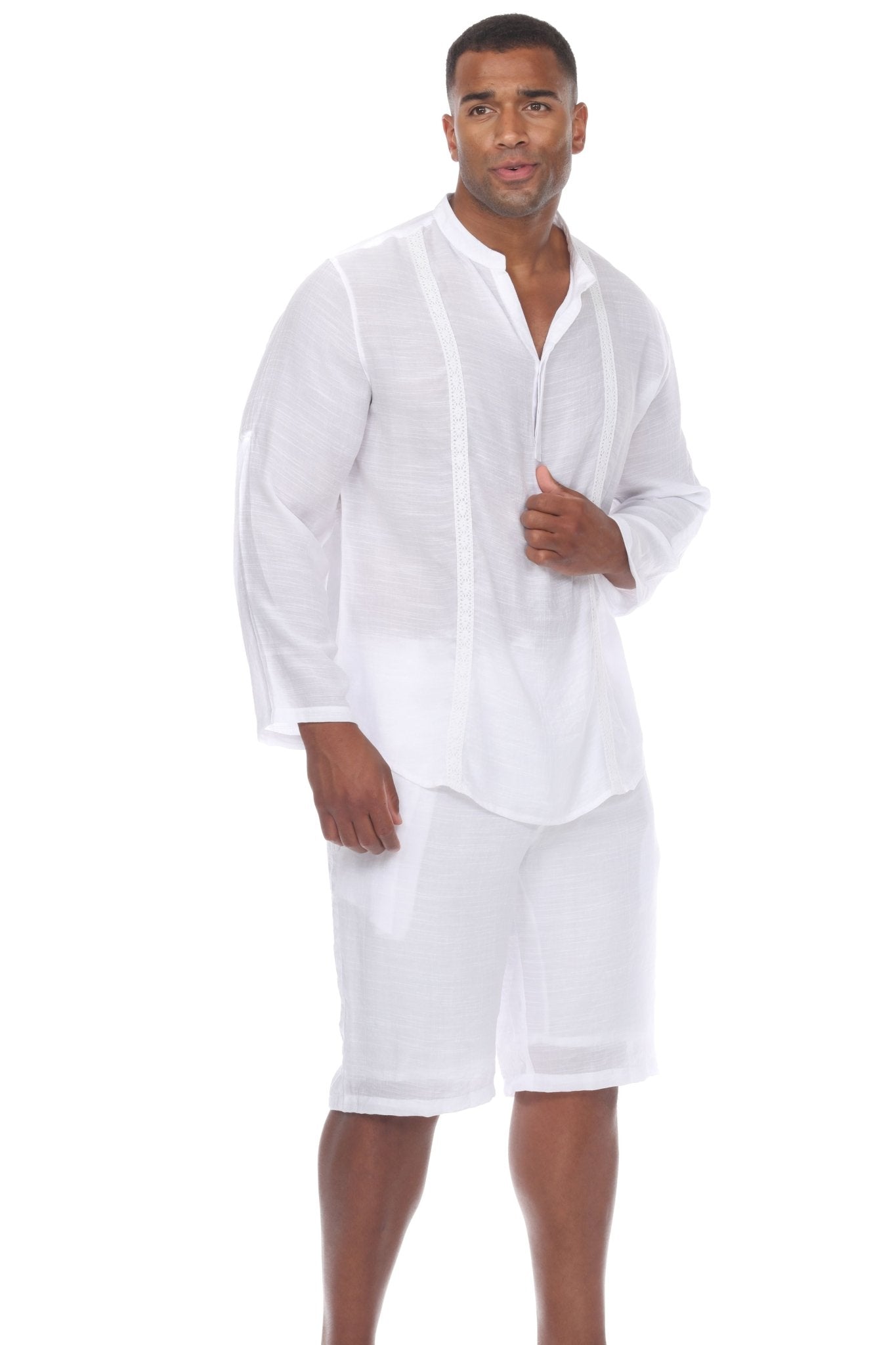 Camisa Henley informal de playa para hombre, manga larga, botones
