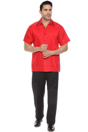 Camisa Guayabera para Hombre Manga Corta 100% Lino con Ribete en Contraste