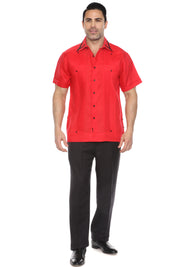 Camisa Guayabera para Hombre Manga Corta 100% Lino con Ribete en Contraste