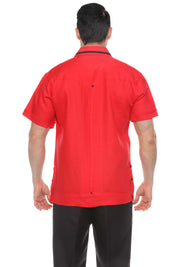 Camisa Guayabera para Hombre Manga Corta 100% Lino con Ribete en Contraste