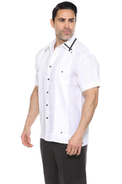 Camisa Guayabera para Hombre Manga Corta 100% Lino con Ribete en Contraste