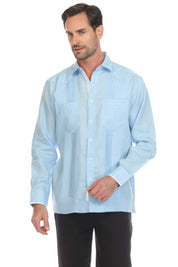 Camisa Guayabera Chacabana 100% Lino para Hombre Mojito, Manga Larga con Ribete en Contraste