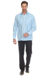 Camisa Guayabera Chacabana 100% Lino para Hombre Mojito, Manga Larga con Ribete en Contraste