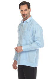 Camisa Guayabera Chacabana 100% Lino para Hombre Mojito, Manga Larga con Ribete en Contraste