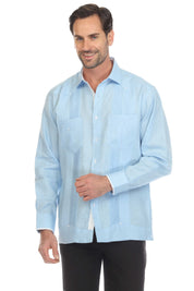 Camisa Guayabera Chacabana 100% Lino para Hombre Mojito, Manga Larga con Ribete en Contraste