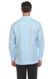 Camisa Guayabera Chacabana 100% Lino para Hombre Mojito, Manga Larga con Ribete en Contraste