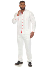 Camisa Guayabera Chacabana 100% Lino para Hombre Mojito, Manga Larga con Ribete en Contraste