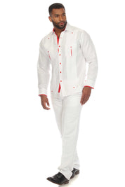 Camisa Guayabera Chacabana 100% Lino para Hombre Mojito, Manga Larga con Ribete en Contraste