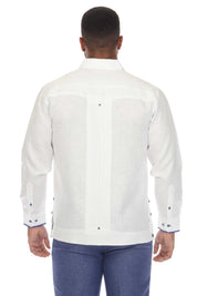 Camisa Guayabera Chacabana 100% Lino para Hombre Mojito, Manga Larga con Ribete en Contraste