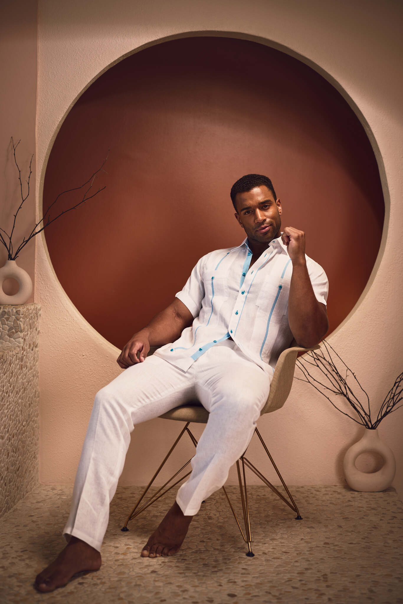 Camisa Guayabera Chacabana 100% Lino para Hombre Mojito, Manga Larga con Estampado