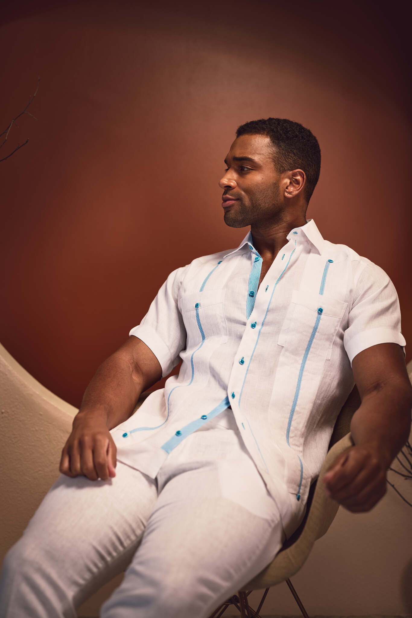 Camisa Guayabera Chacabana 100% Lino para Hombre Mojito, Manga Larga con Estampado
