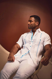Camisa Guayabera Chacabana 100% Lino para Hombre Mojito, Manga Larga con Estampado