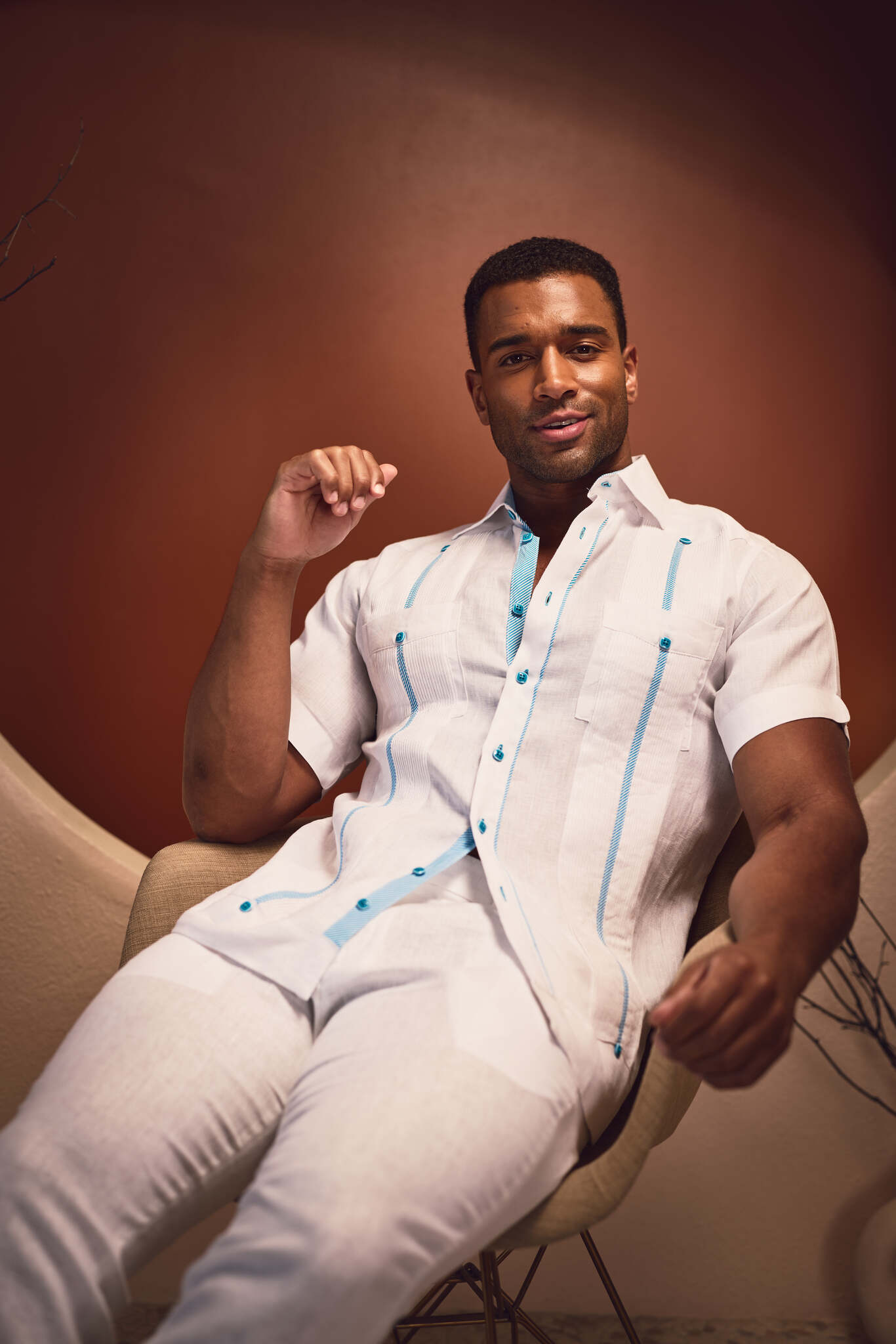 Camisa Guayabera Chacabana 100% Lino para Hombre Mojito, Manga Larga con Estampado