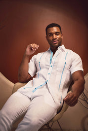 Camisa Guayabera Chacabana 100% Lino para Hombre Mojito, Manga Larga con Estampado
