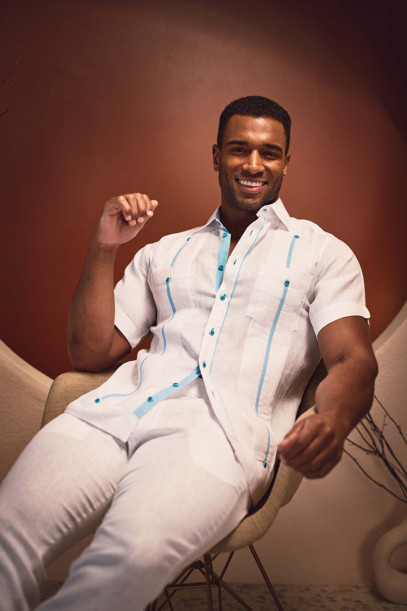 Camisa Guayabera Chacabana 100% Lino para Hombre Mojito, Manga Larga con Estampado