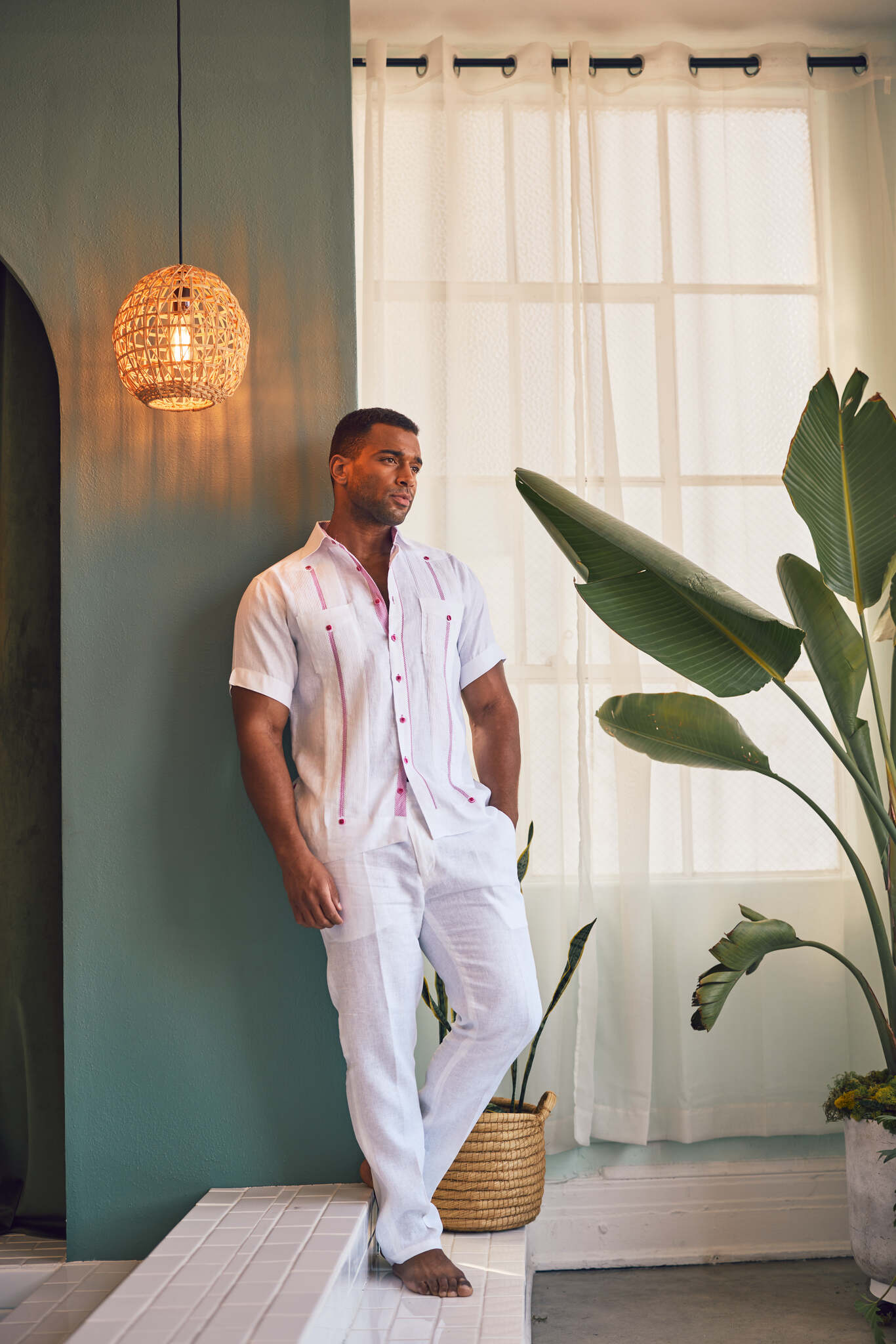 Camisa Guayabera Chacabana 100% Lino para Hombre Mojito, Manga Larga con Estampado