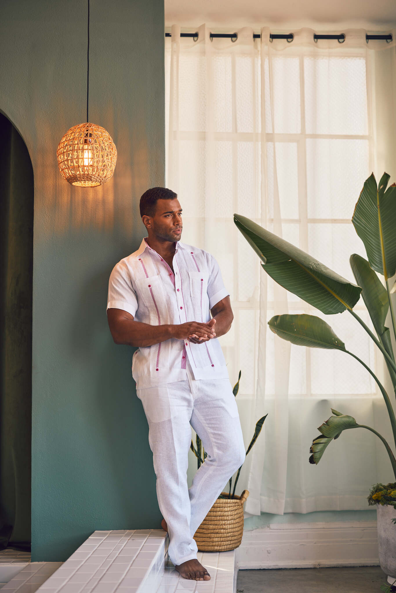 Camisa Guayabera Chacabana 100% Lino para Hombre Mojito, Manga Larga con Estampado