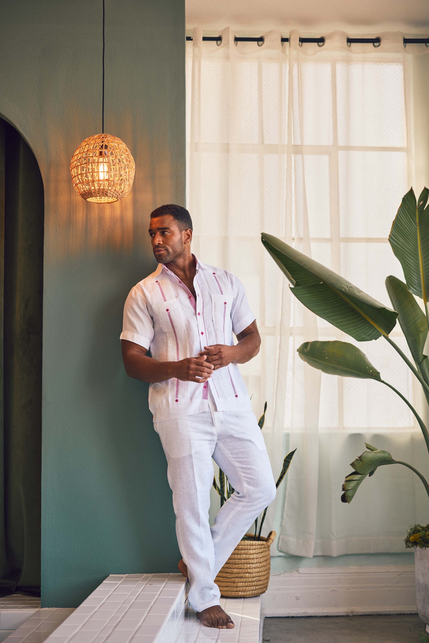 Camisa Guayabera Chacabana 100% Lino para Hombre Mojito, Manga Larga con Estampado