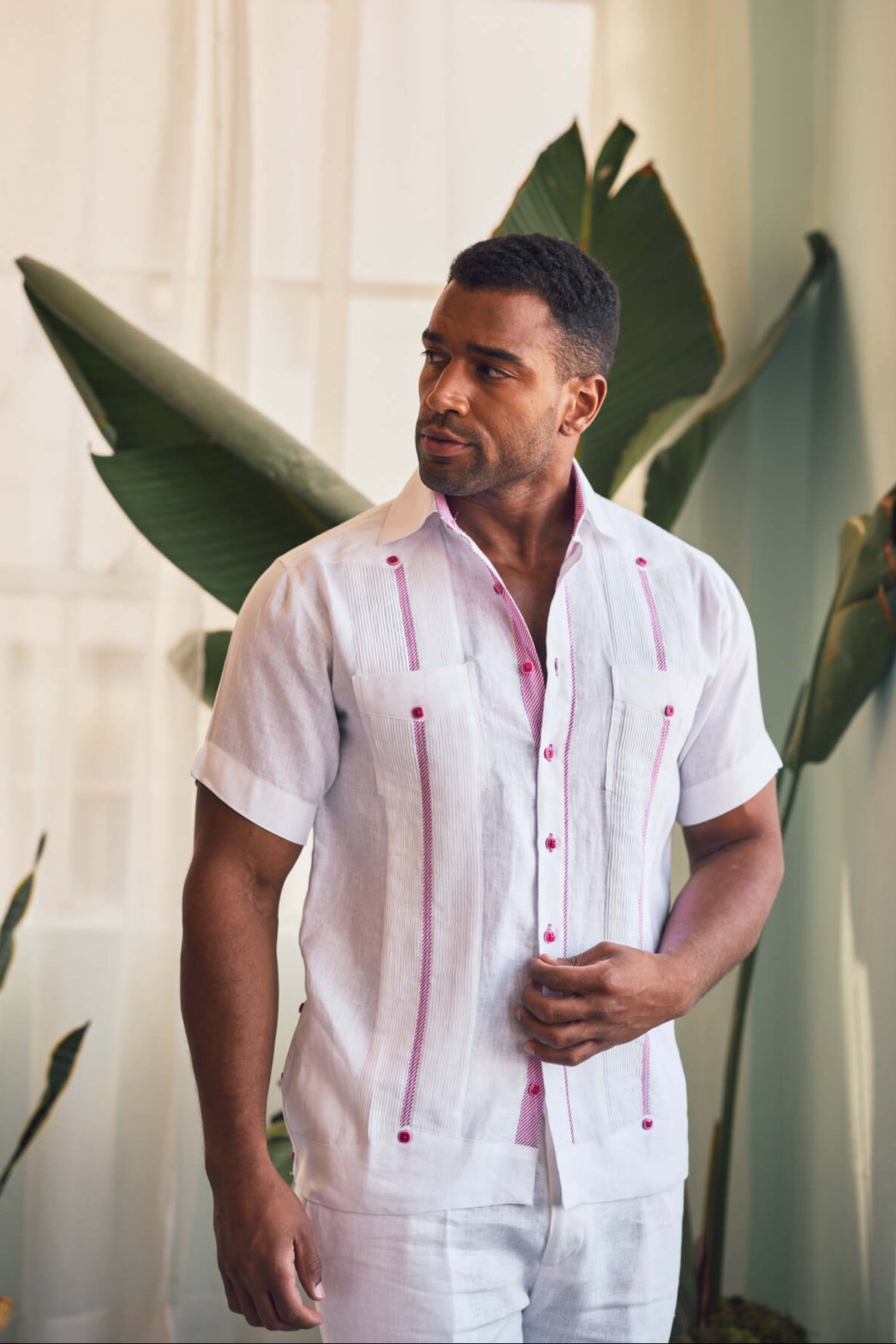 Camisa Guayabera Chacabana 100% Lino para Hombre Mojito, Manga Larga con Estampado